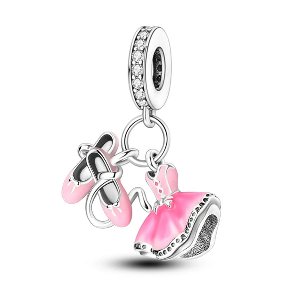925 Sterling Silver Ballet Charm for Bracelets Fine Jewelry Women Pendant