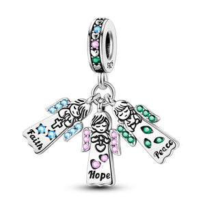 925 Sterling Silver Faith Hope Peace Charm for Bracelets Fine Jewelry Women Pendant