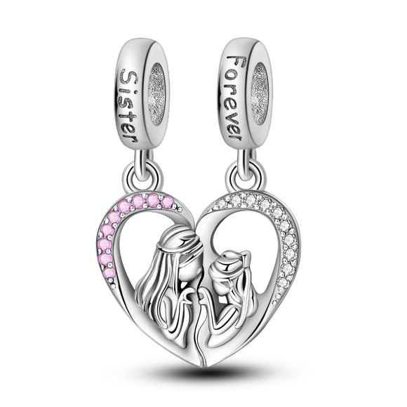 925 Sterling Silver Sister Forever Charm for Bracelets Fine Jewelry Women Pendant