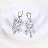 925 Sterling Silver Bohemian Dreamcatcher Hoop Earrings Fine Jewelry Women