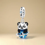 925 Sterling Silver Travel Panda Charm for Bracelets Fine Jewelry Women Pendant