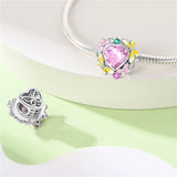925 Sterling Silver Pink Heart Butterflies Charm for Bracelets Fine Jewelry Women Bead