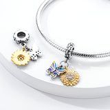 925 Sterling Silver Butterfly And Sunflower Charm