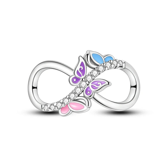 925 Sterling Silver Infinity Butterflies Charm for Bracelets Fine Jewelry Women Pendant