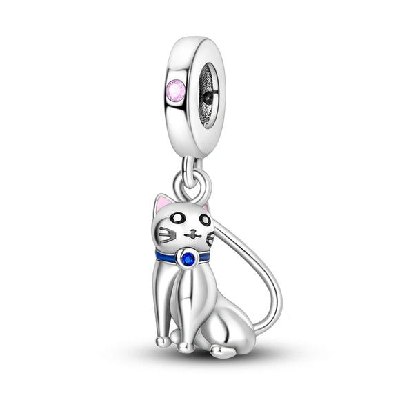 925 Sterling Silver Cat Charm for Bracelets Fine Jewelry Women Pendant