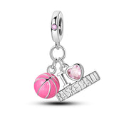 925 Sterling Silver I Love Basketball Charm for Bracelets Fine Jewelry Women Pendant