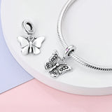 925 Sterling Silver Black Butterfly Charm for Bracelets Fine Jewelry Women Pendant