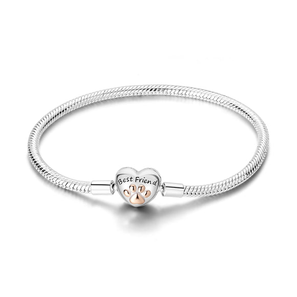 925 Sterling Silver Best Friend Heart Clasp Bracelet for Charms Jewelry Women