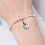 925 Sterling Silver Christmas Elephant Charm for Bracelets Fine Jewelry Women Pendant