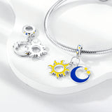 925 Sterling Silver Glow in the Dark Sun and Moon Charm for Bracelets Jewelry Pendant