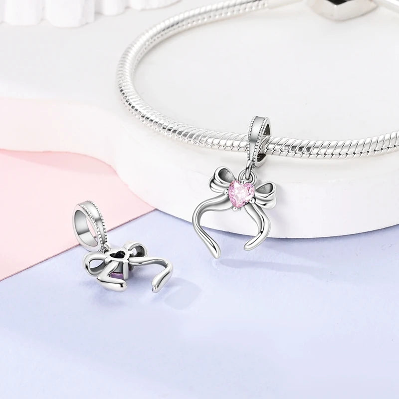 925 Sterling Silver Pink Bow Charm – Zarabelas