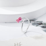 925 Sterling Silver Pink Rose Ring Fine Jewelry Women