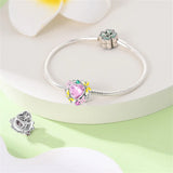 925 Sterling Silver Pink Heart Butterflies Charm for Bracelets Fine Jewelry Women Bead