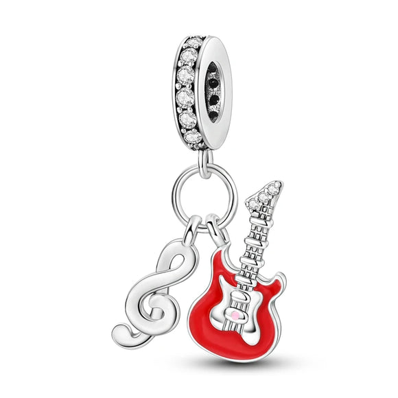 925 Sterling Silver Electric Guitar Charm for Bracelets Fine Jewelry Women Pendant