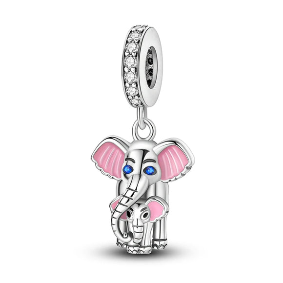 925 Sterling Silver Elephant Mom and Baby Charm for Bracelets Fine Jewelry Women Pendant