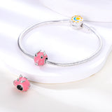 925 Sterling Silver Pink Piggy Charm for Bracelets Fine Jewelry Women Pendant