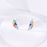 925 Sterling Silver Bohemian Feather Stud Earrings Fine Jewelry Women