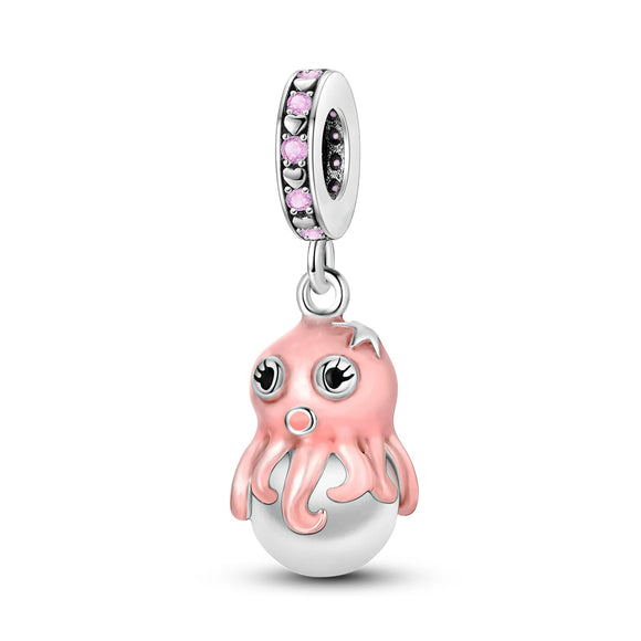 925 Sterling Silver Pink Octopus Charm for Bracelets Fine Jewelry Women Pendant