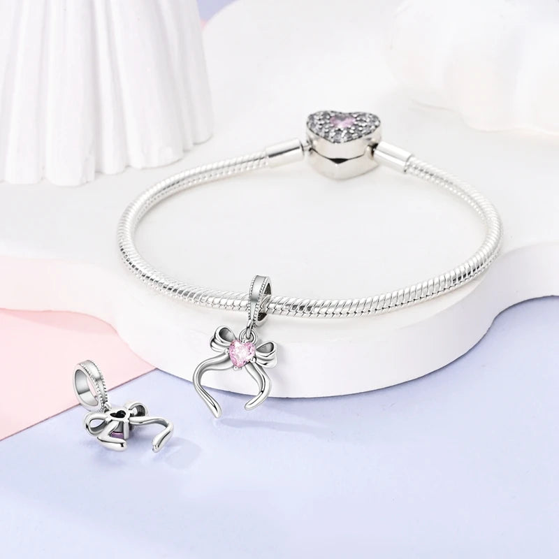 925 Sterling Silver Pink Bow Charm – Zarabelas