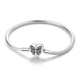 925 Sterling Silver Butterfly Heart Clasp Bracelet for Charms Jewelry Women