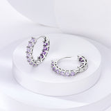 925 Sterling Silver Purple Sparkling Hoop Earrings Fine Jewelry Women