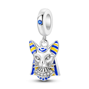 925 Sterling Silver Ancient Egyptian Cat Charm for Bracelets Jewelry Women Pendant