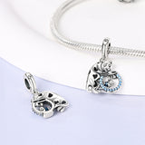 925 Sterling Silver Cat and Fish Bowl Charm for Bracelets Fine Jewelry Women Pendant