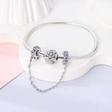 925 Sterling Silver Purple Flowers Safety Chain Charm for Bracelets Fine Jewelry Women