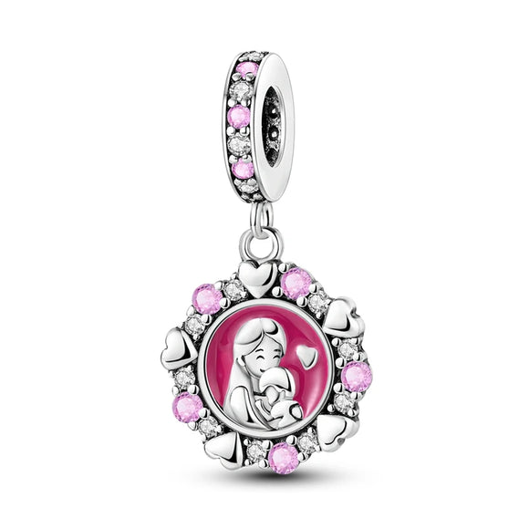 925 Sterling Silver Mother and Baby Charm for Bracelets Fine Jewelry Women Pendant