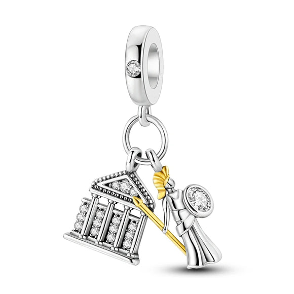 925 Sterling Silver Roman Temple Charm for Bracelets Fine Jewelry Women Pendant