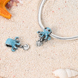 925 Sterling Silver Blue Octopus Charm for Bracelets Fine Jewelry Women Pendant