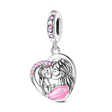 925 Sterling Silver Mother Kissing Baby Charm for Bracelets Fine Jewelry Women Pendant