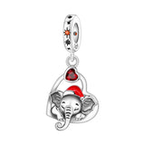 925 Sterling Silver Christmas Elephant Charm for Bracelets Fine Jewelry Women Pendant