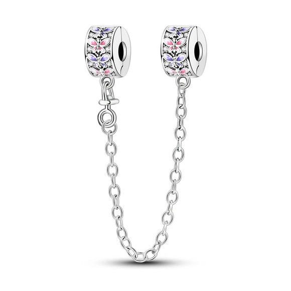925 Sterling Silver Butterflies Safety Chain Charm for Bracelets Fine Jewelry Women