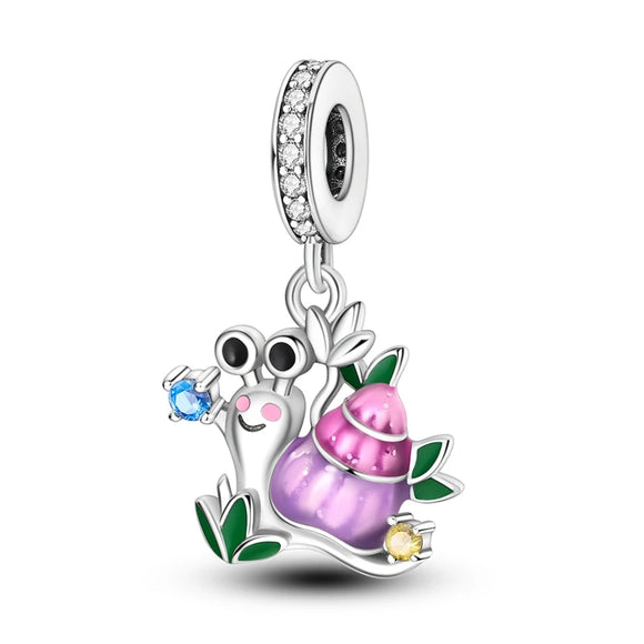 925 Sterling Silver Happy Snail Charm for Bracelets Jewelry Women Pendant
