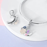925 Sterling Silver Floral Moon Charm for Bracelets Fine Jewelry Women Pendant