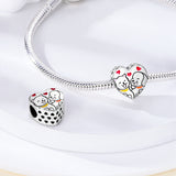 925 Sterling Silver Cat and Dog Heart Charm for Bracelets Jewelry Women Pendant