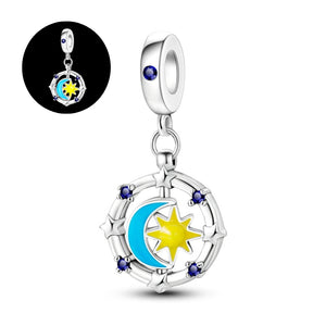 925 Sterling Silver Glow in the Dark Moon and Star Charm for Bracelets Jewelry Pendant