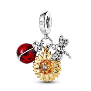 925 Sterling Silver Ladybug And Dragonfly Charm for Bracelets Fine Jewelry Pendant