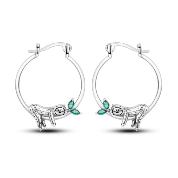 925 Sterling Silver Sloth Hoop Earrings