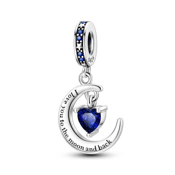 925 Sterling Silver Moon and Heart Charm