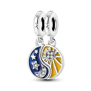925 Sterling Silver Yin Yang Moon and Sun Double Charm for Bracelets Jewelry Women