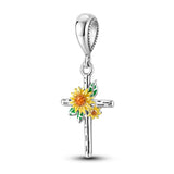 925 Sterling Silver Cross with Flowers Charm