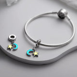 925 Sterling Silver Glow in the Dark Moon and Star Charm
