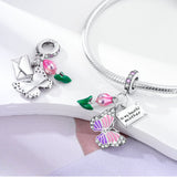 925 Sterling Silver Butterfly and Tulip Charm