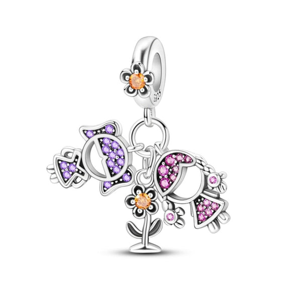925 Sterling Silver Sisters Charm