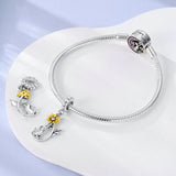 925 Sterling Silver Cat with Sunflower Charm for Bracelets Fine Jewelry Women Pendant