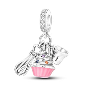 925 Sterling Silver Cupecake Baking Charm for Bracelets Jewelry Women Pendant