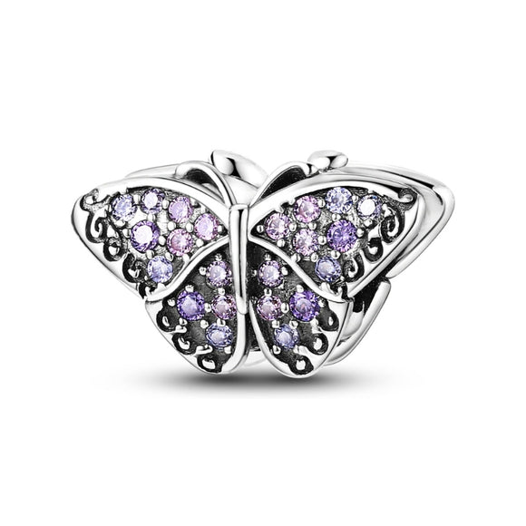 925 Sterling Silver Purple Butterfly Charm for Bracelets Fine Jewelry Pendant