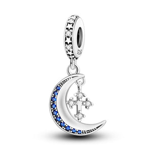 925 Sterling Silver Moon And Cross Charm for Bracelets Fine Jewelry Women Pendant